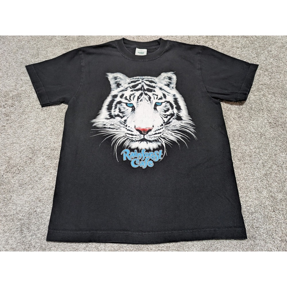 Rainforest Cafe T Shirt Women S Black White Tiger Graphic VTG Souvenir Crew Neck
